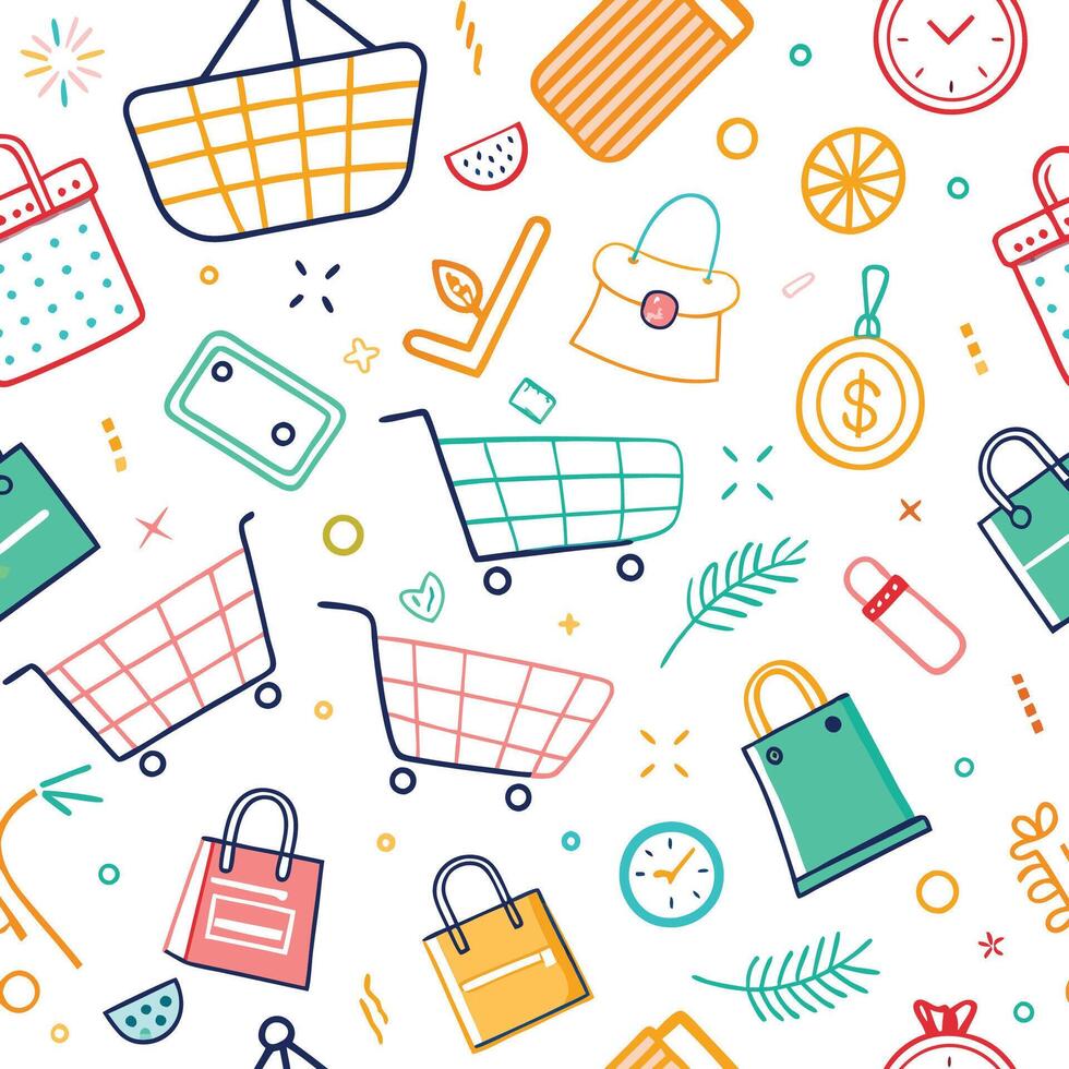 shopping seamless pattern with shopping shopping bags, and other items vector