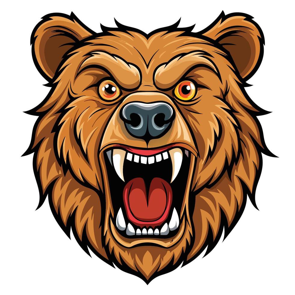 a cartoon bear head with open mouth and fangs vector