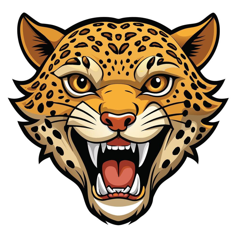 jaguar head with open mouth and teeth white background vector