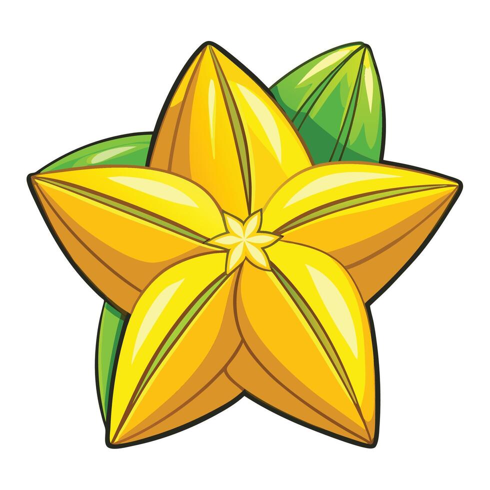 a yellow star fruit with green leaves vector