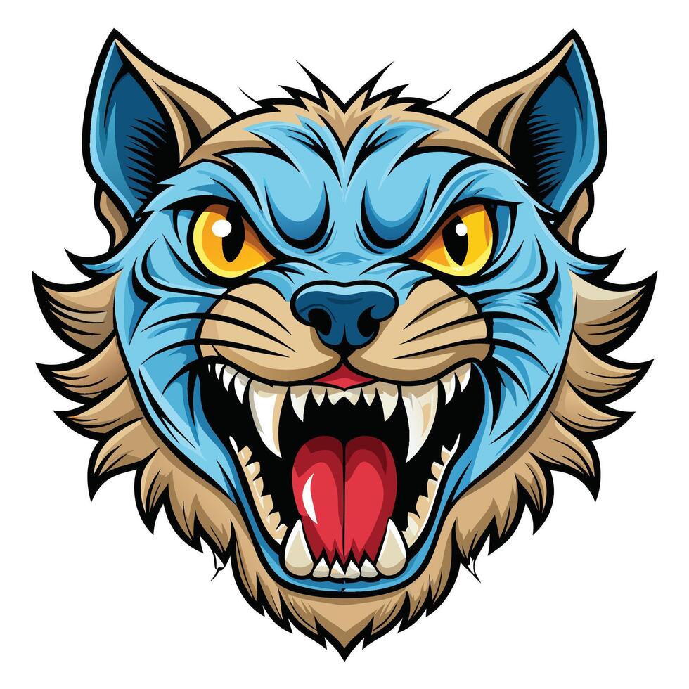 a cartoon blue wolf head with open mouth vector