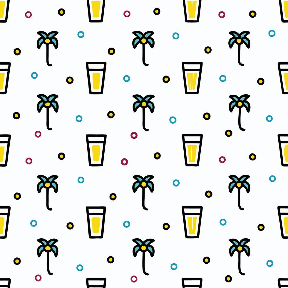 a seamless pattern with palm trees drinks vector