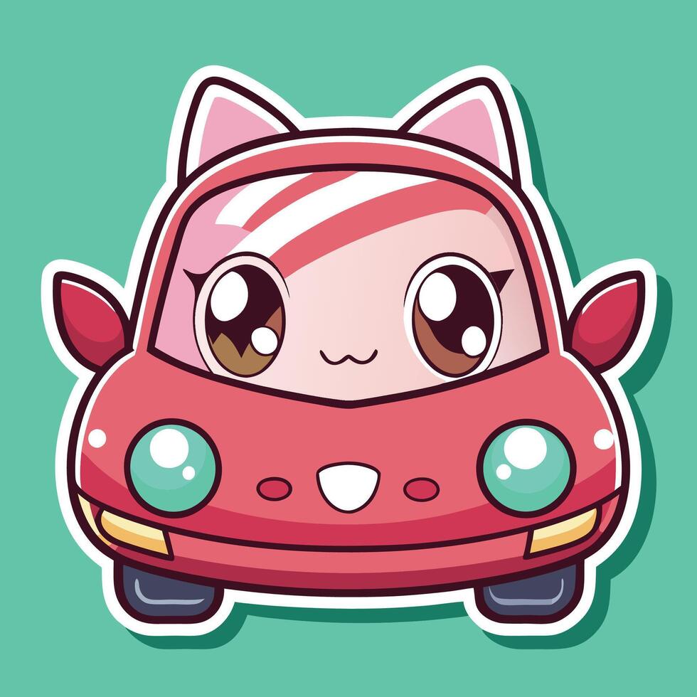 a cartoon cat car sticker with eyes and a smile vector
