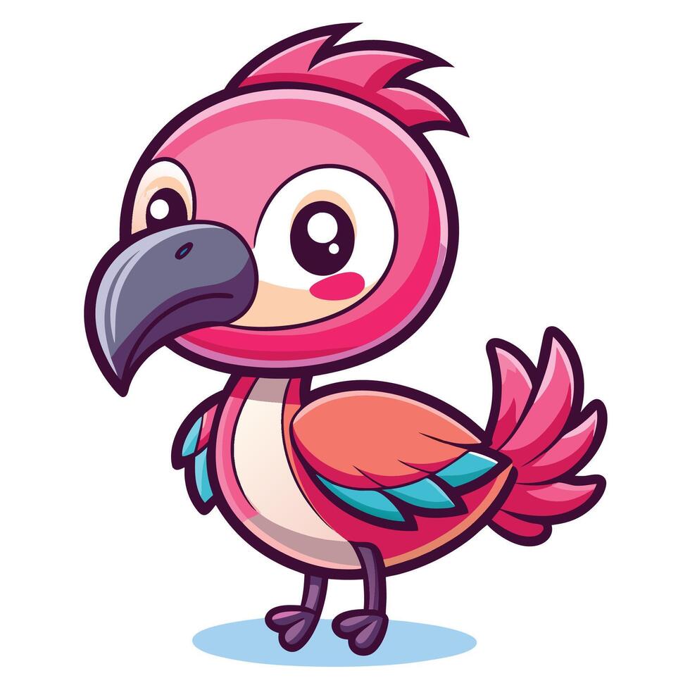 cartoon pink bird with blue beak and pink feathers vector