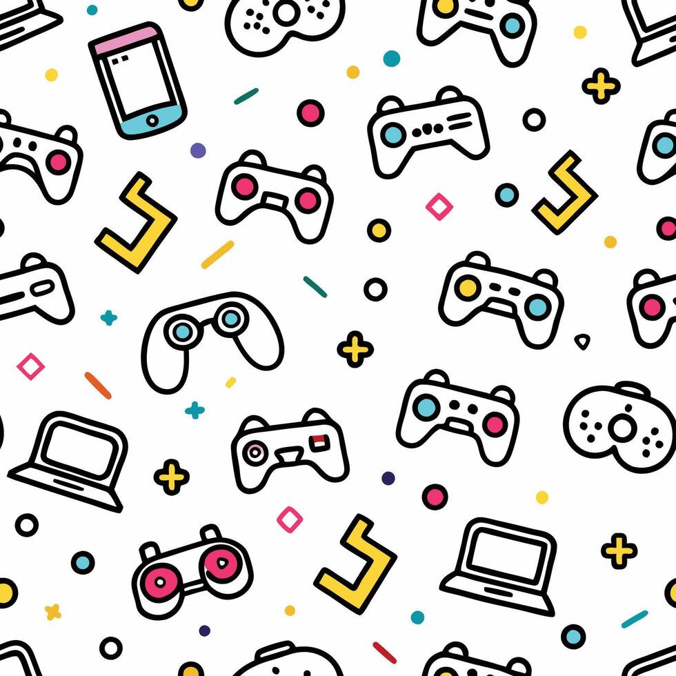 seamless pattern with game controllers other white background vector