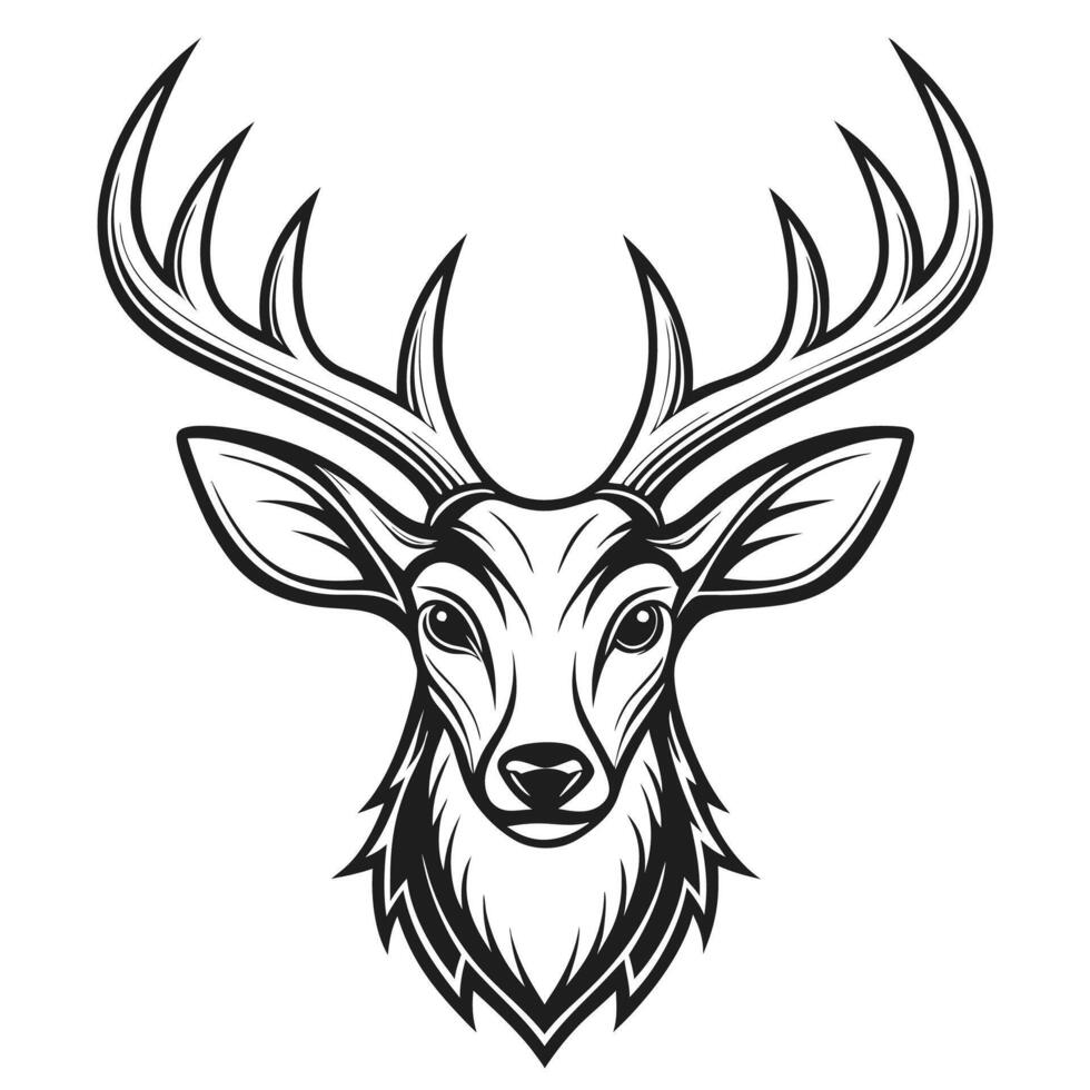 black and white deer head with horns vector