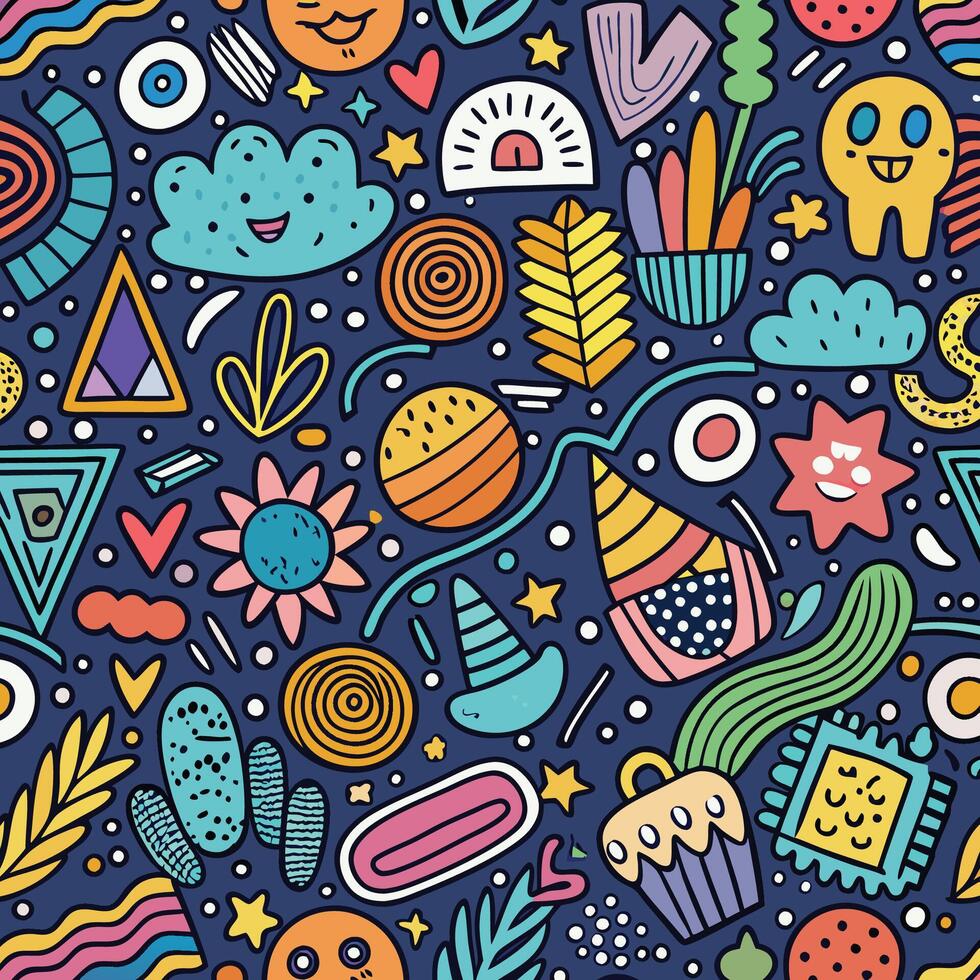seamless pattern with colorful, objects white background vector
