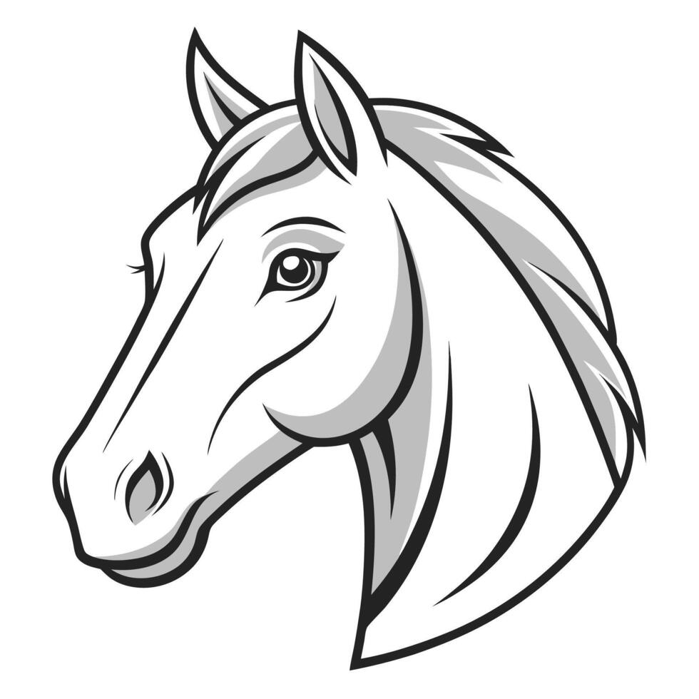a horse head in black and white on white background white background vector