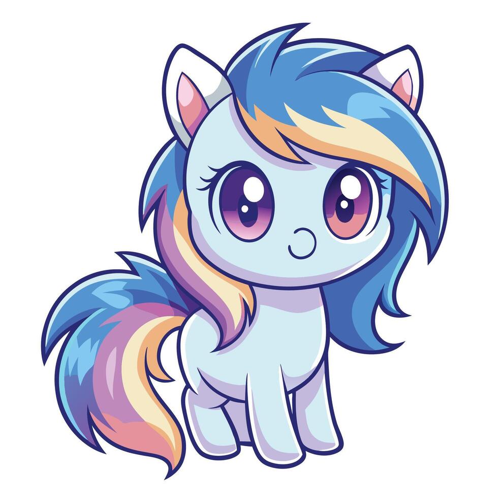 a cartoon pony with blue and pink hair vector