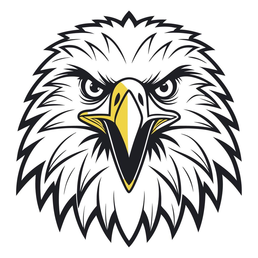 an eagle head with yellow beak and black feathers vector
