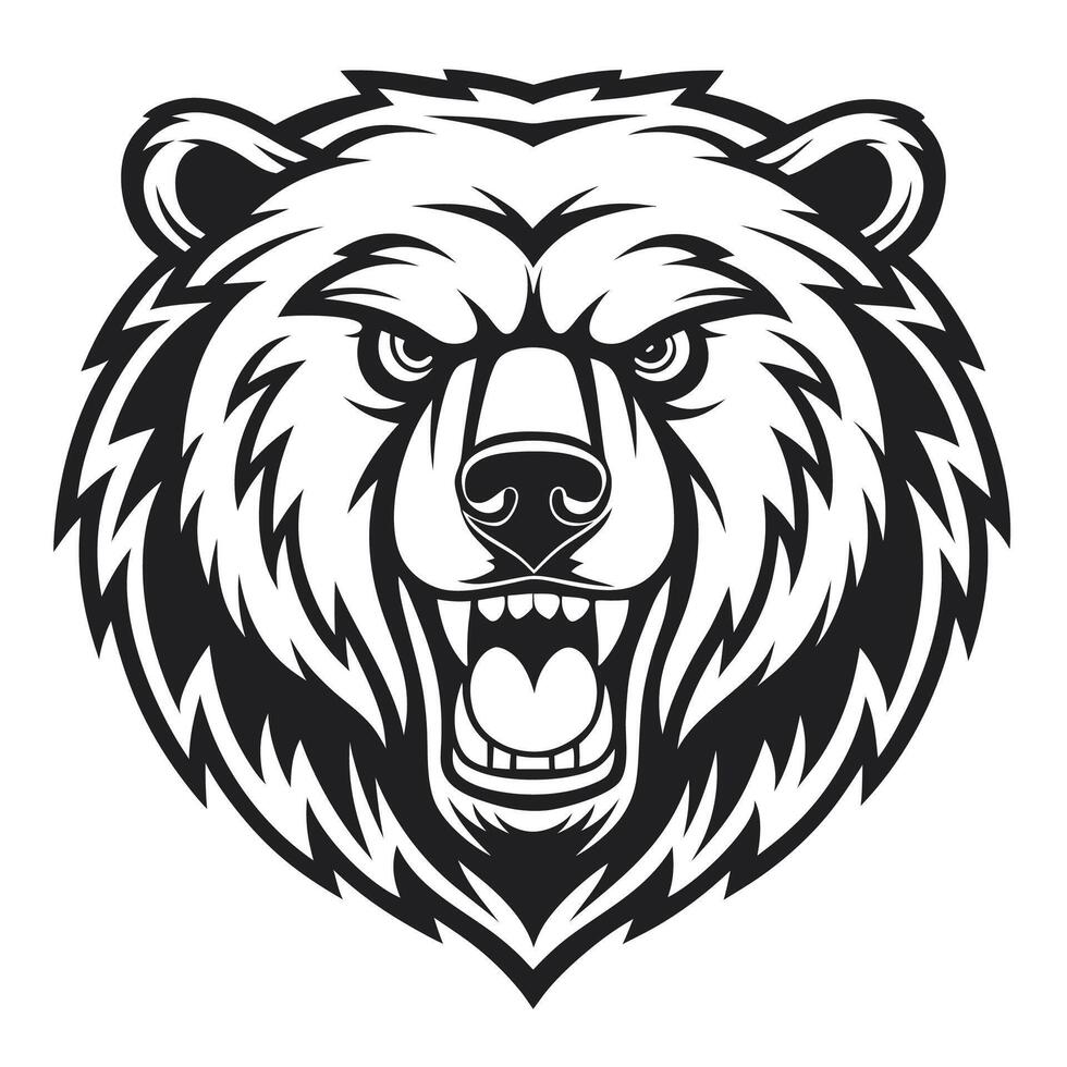 a black and white bear head logo , vector