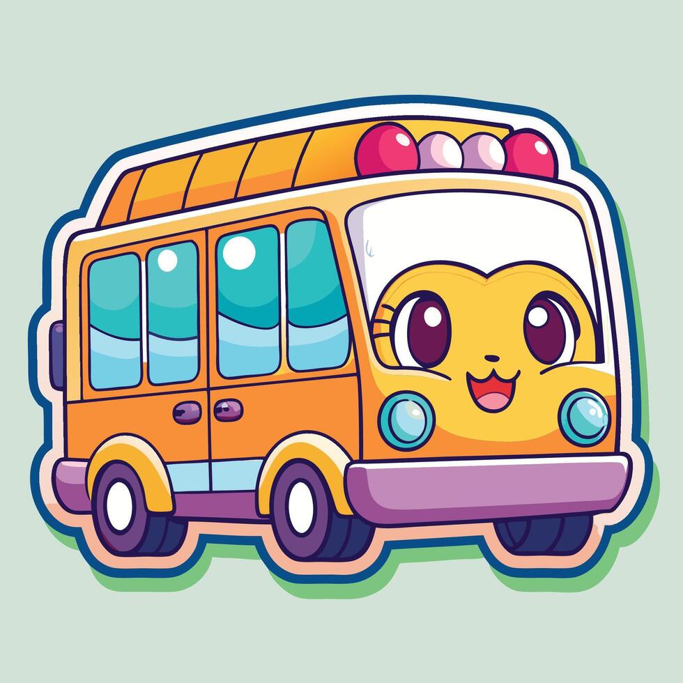 a cartoon bus with smiley face on it vector