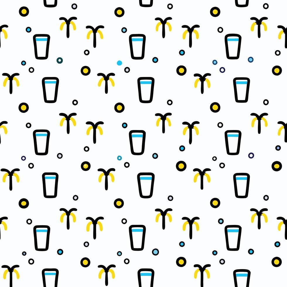 a pattern with a glass of milk and bananas vector