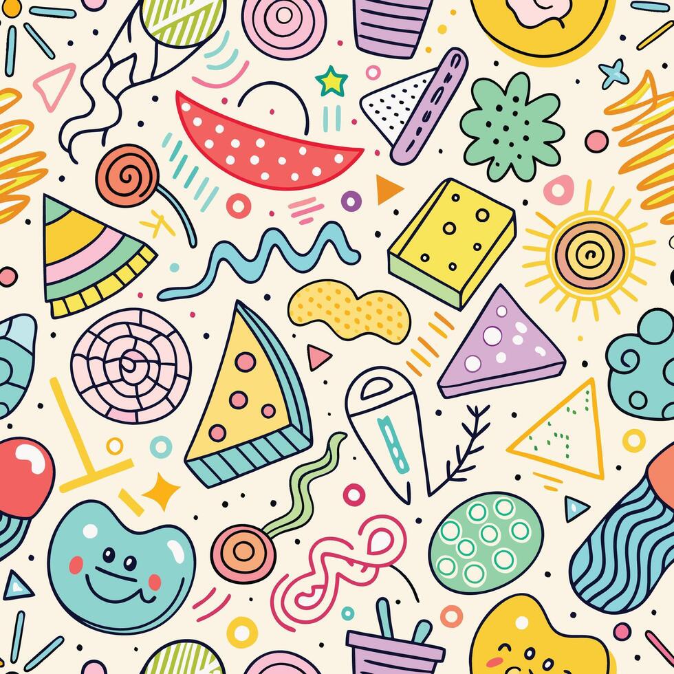 seamless pattern with, colorful objects shapes vector