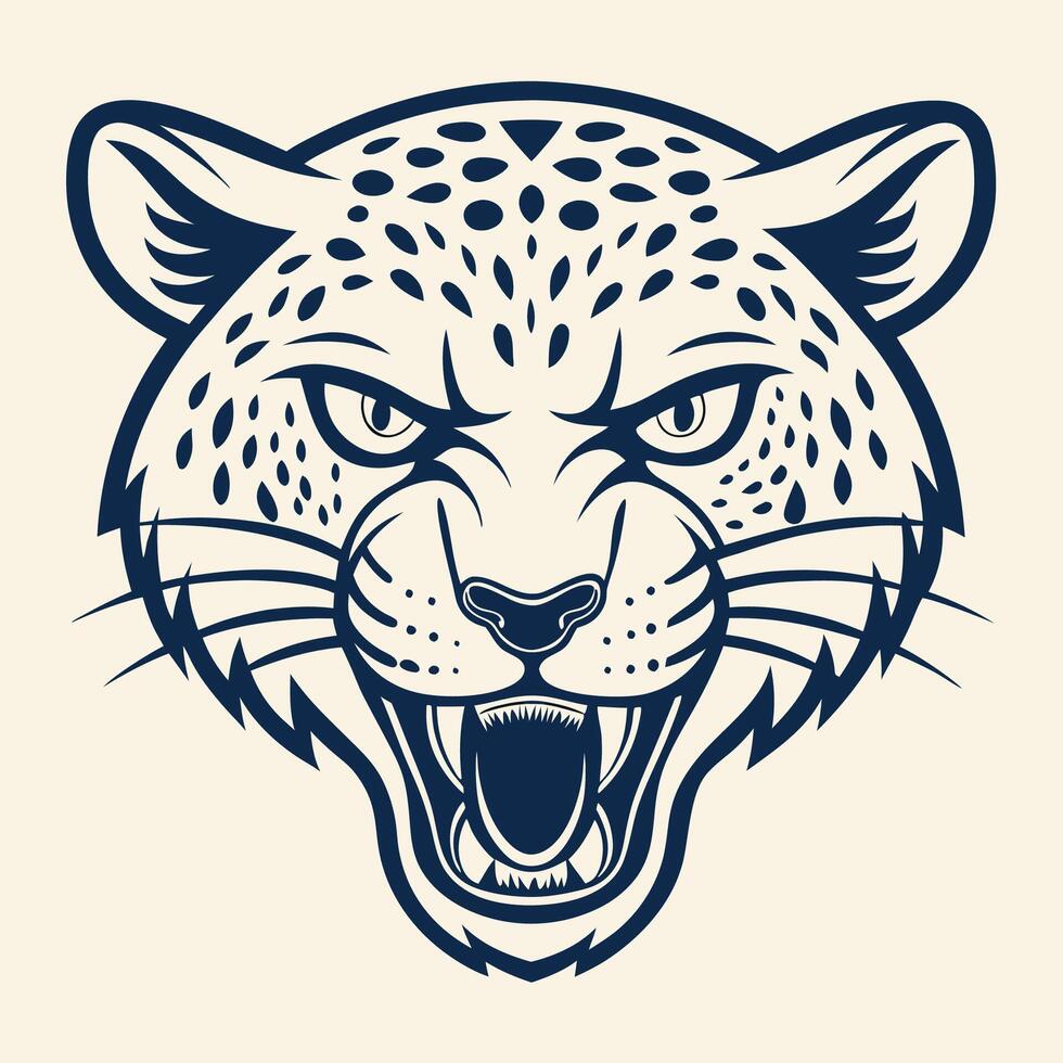 a jaguar head with its mouth open , white background vector