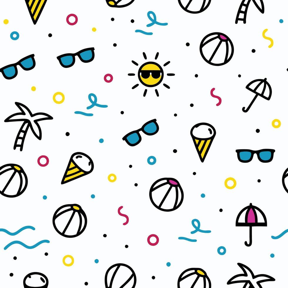seamless pattern with beach sunglasses palm trees vector
