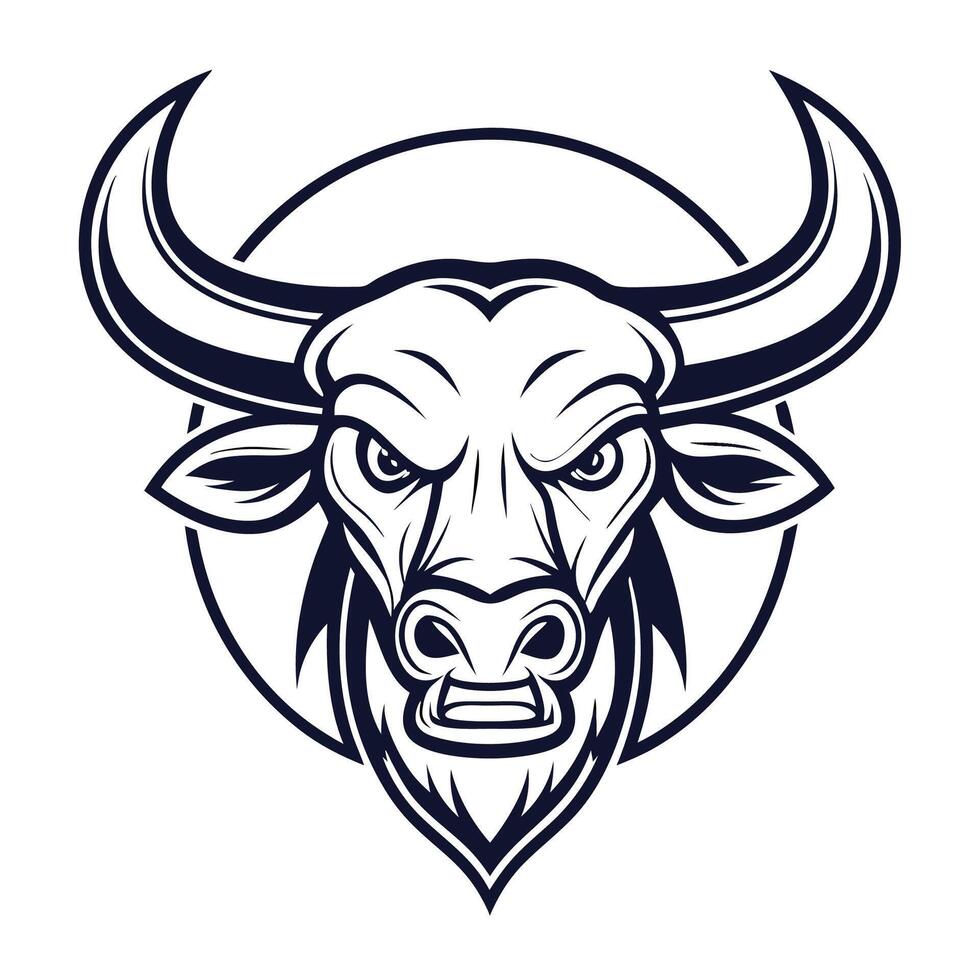 an angry bull head with horns on white background white background vector