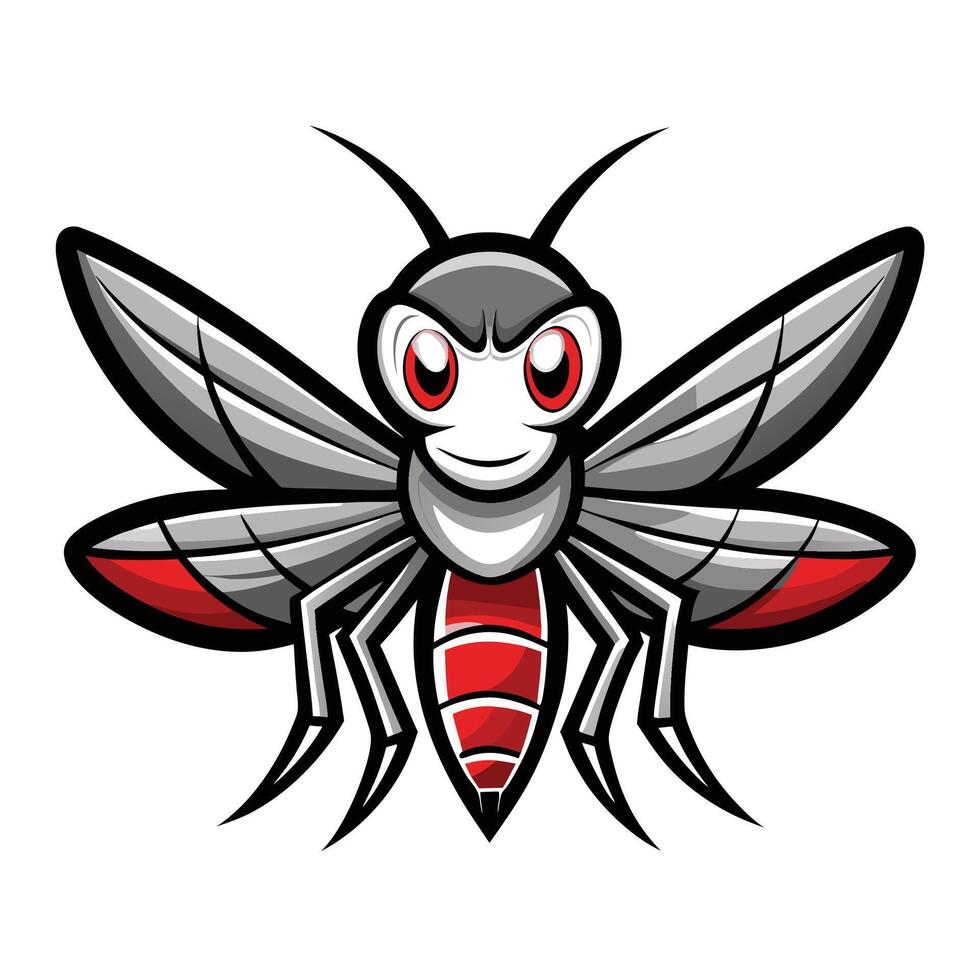 a cartoon insect with red eyes and black wings vector