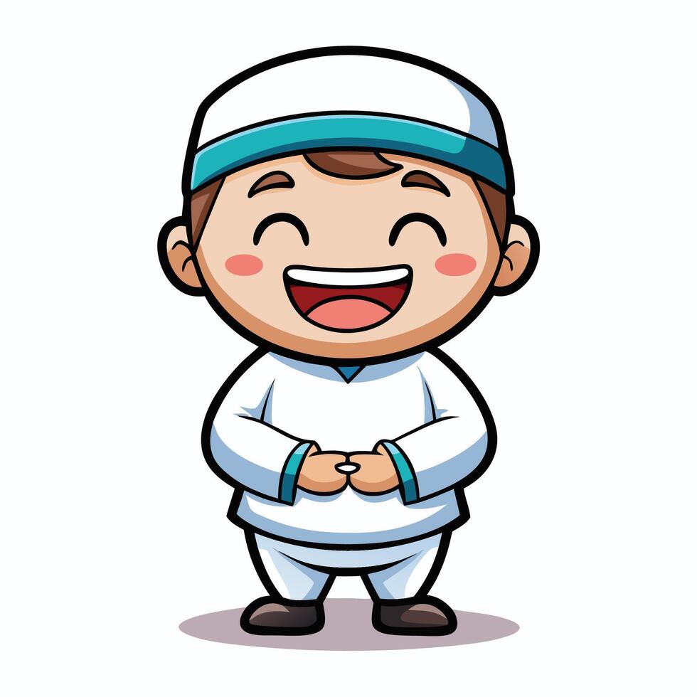 a cartoon muslim man in a white robe vector