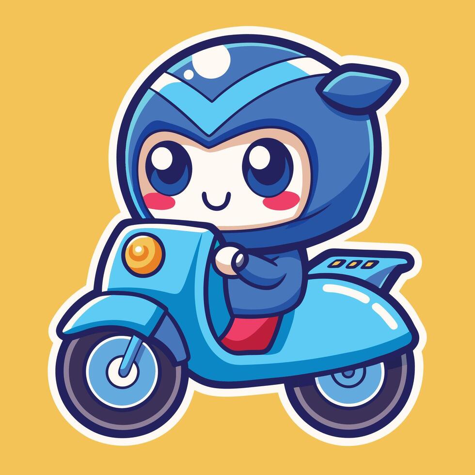 a sticker of a cartoon character riding motorcycle vector