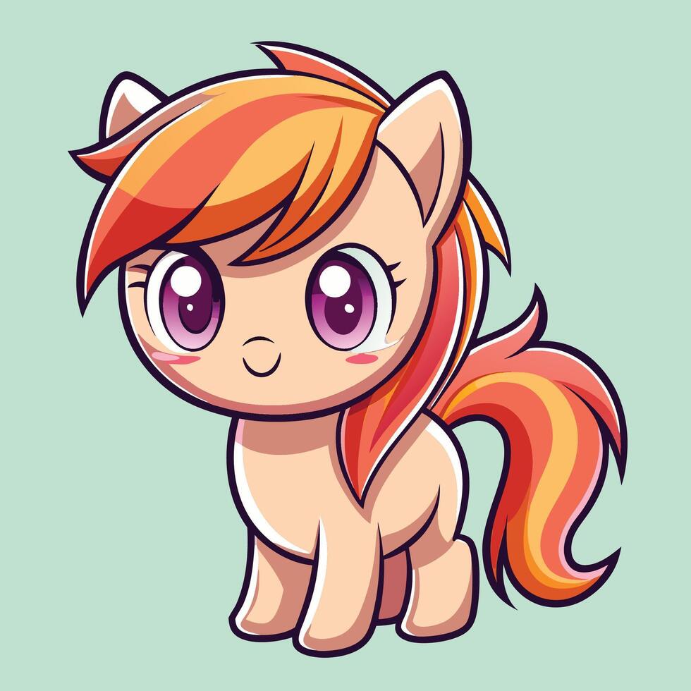 a cartoon pony with orange hair and big smile vector