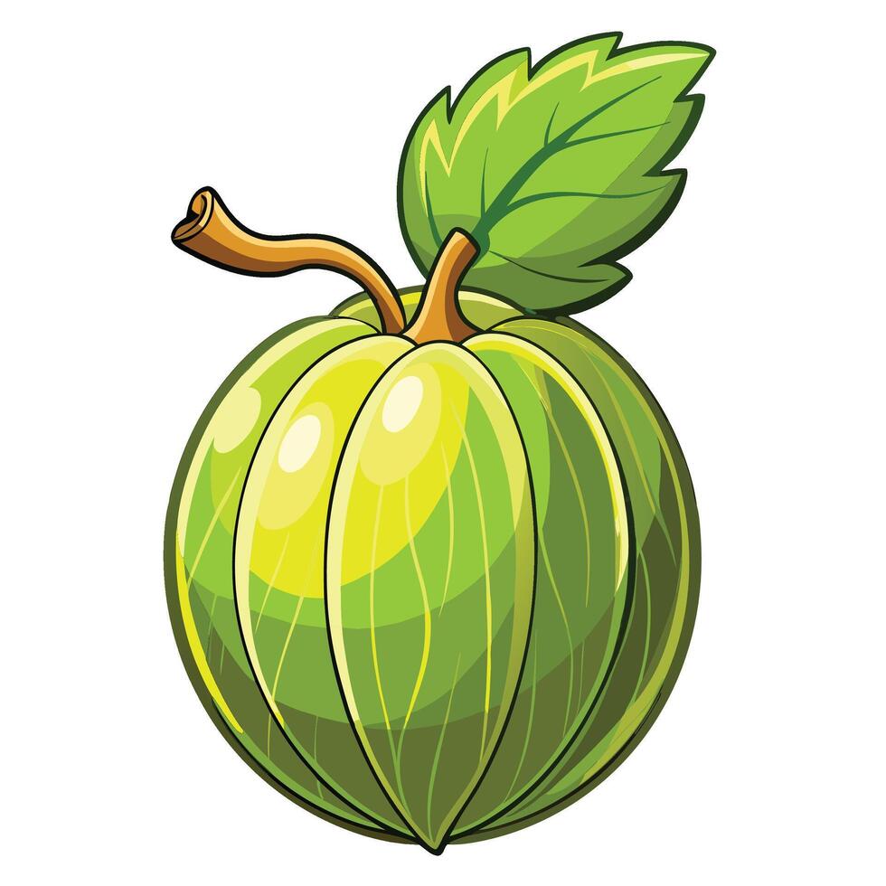 a green apple with leaves on it vector
