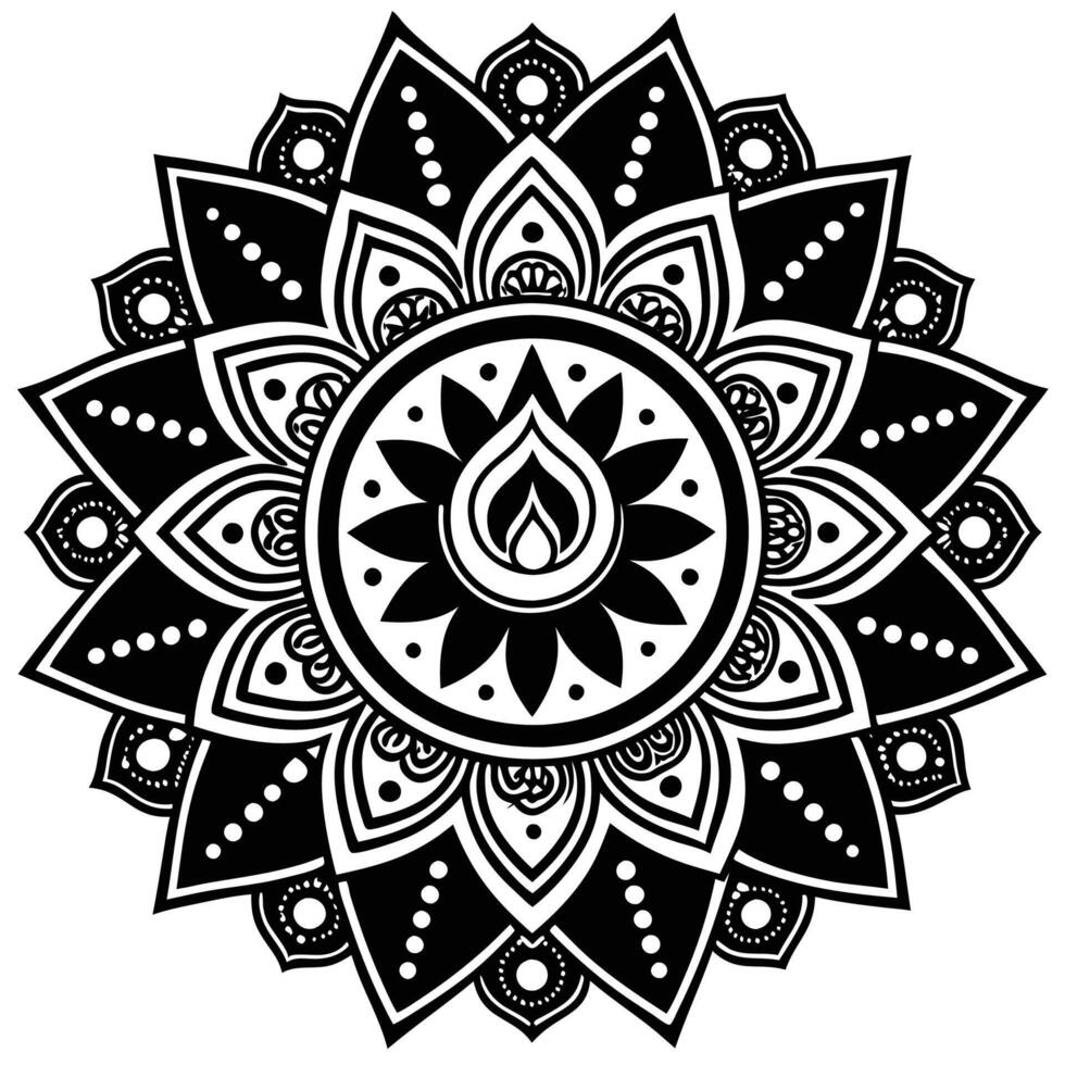 a black and white mandala design, with flower in the center vector