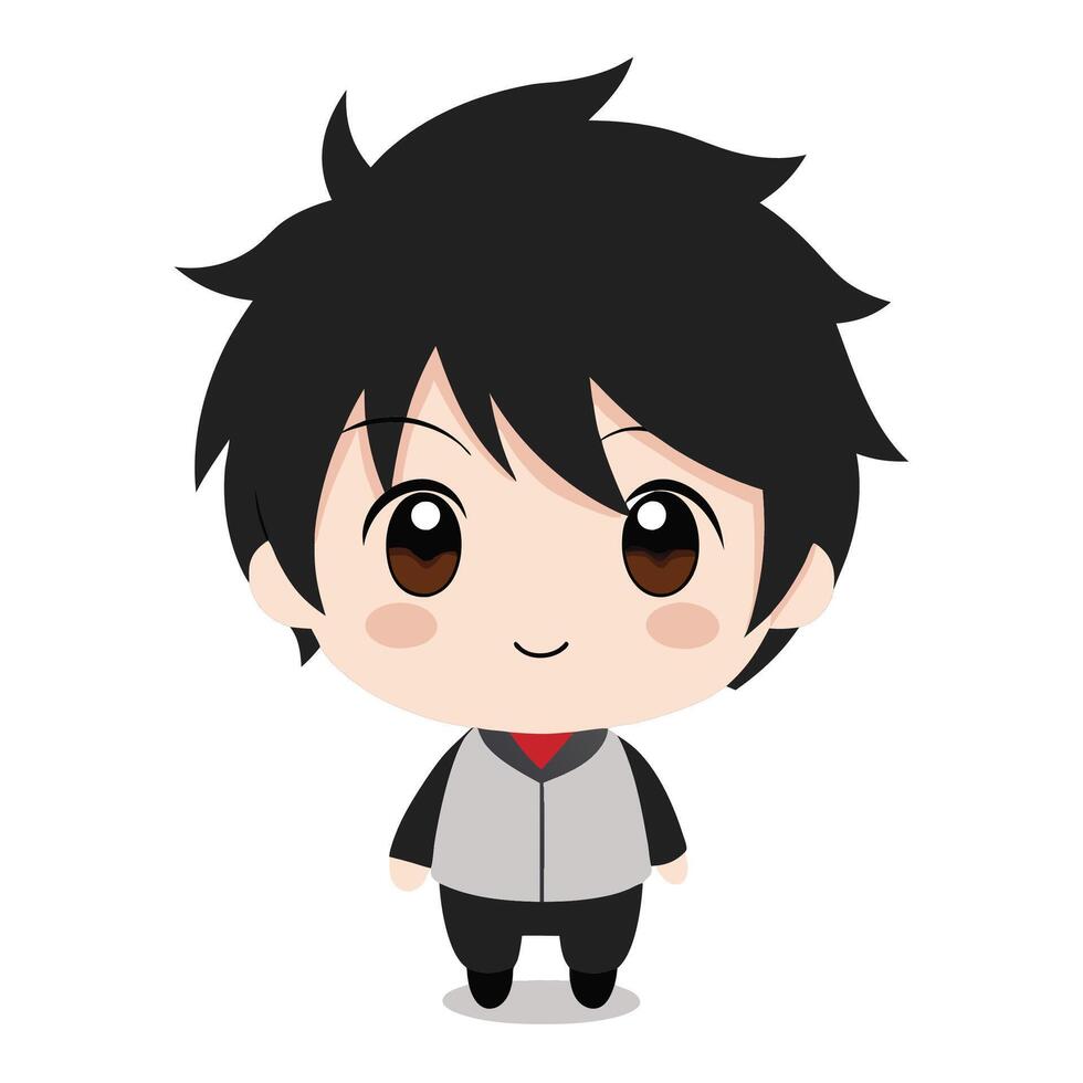 a cartoon boy with black hair and a red tie vector