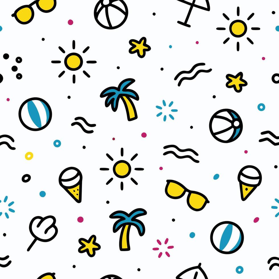 summer seamless pattern with beach and sun vector