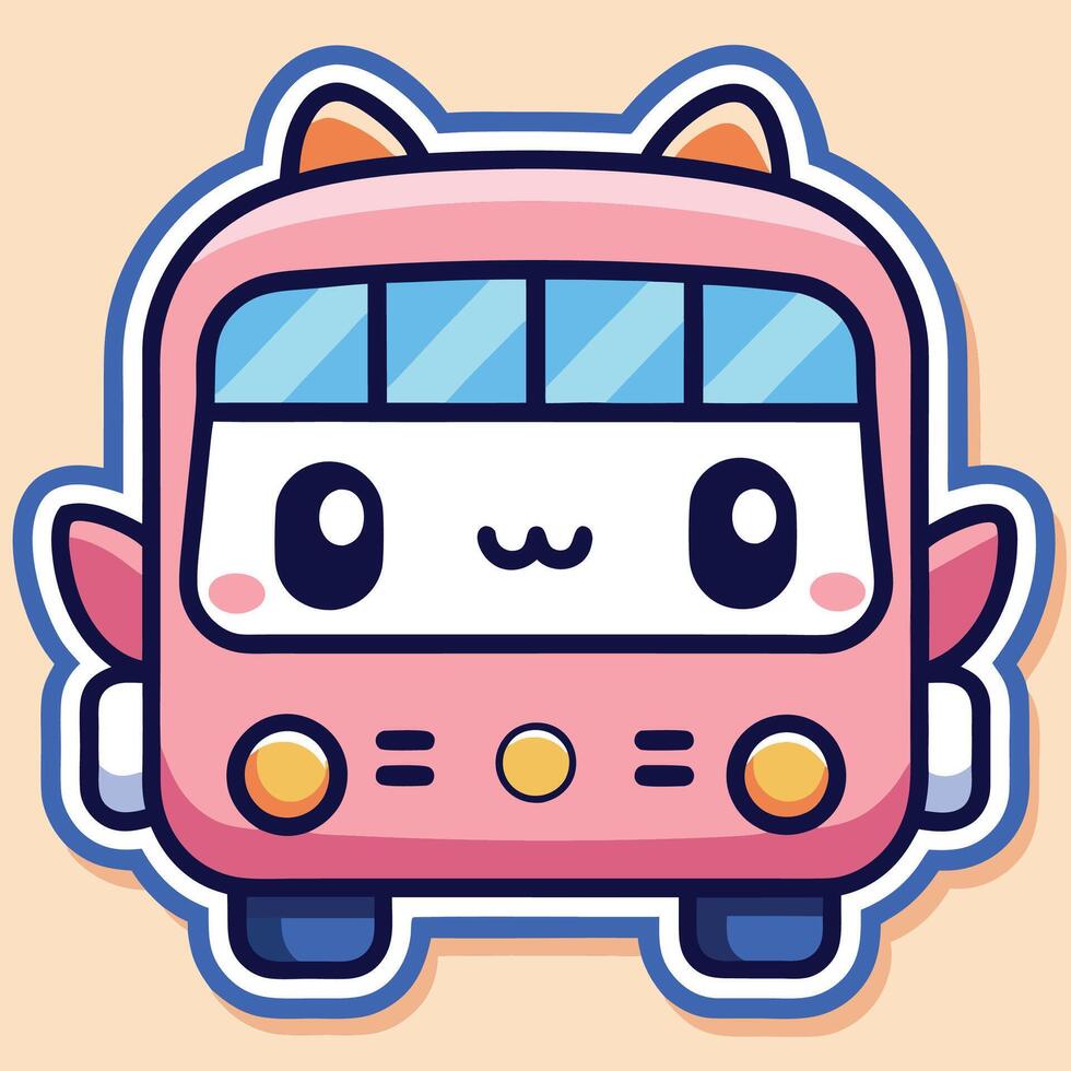 a cute pink bus with eyes and smile vector