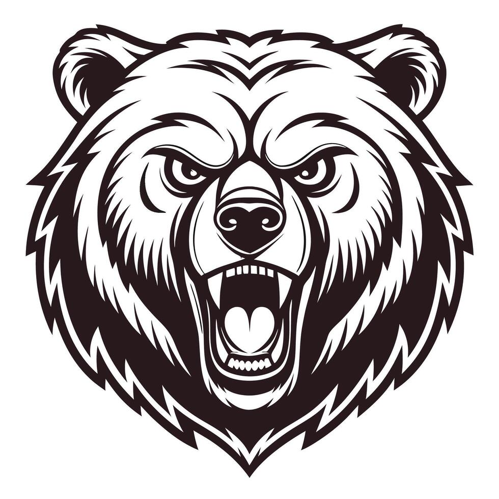 the head of a bear is shown in black and white vector