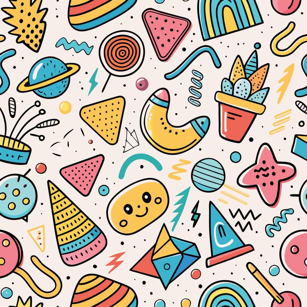 seamless pattern with colorful objects and white background vector