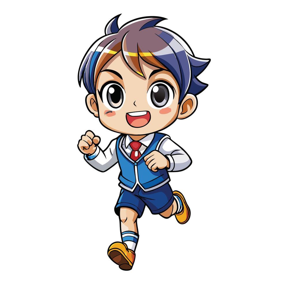 a cartoon boy running with his outstretched vector