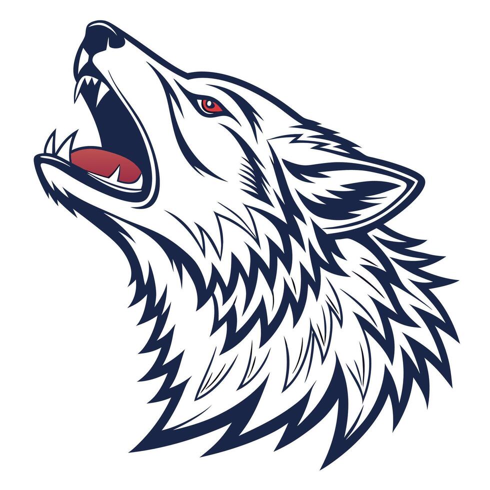 howling wolf head white background illustration vector