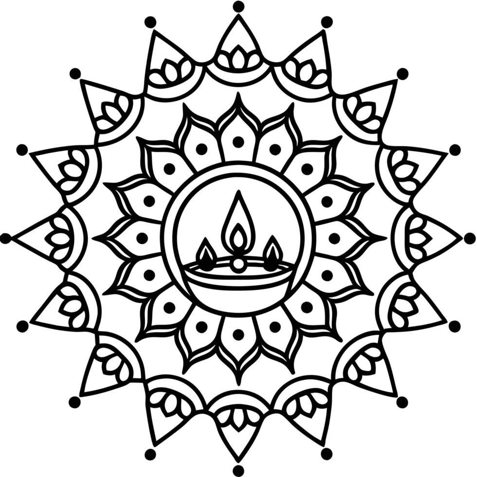 a black and white drawing of mandala with a candle vector