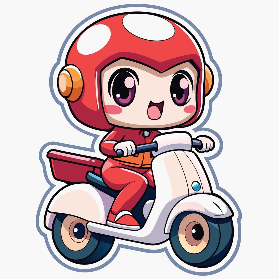 a sticker of a cartoon character riding a scooter vector