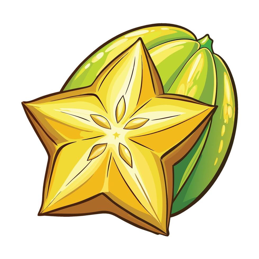 a star and a green fruit on a white background vector