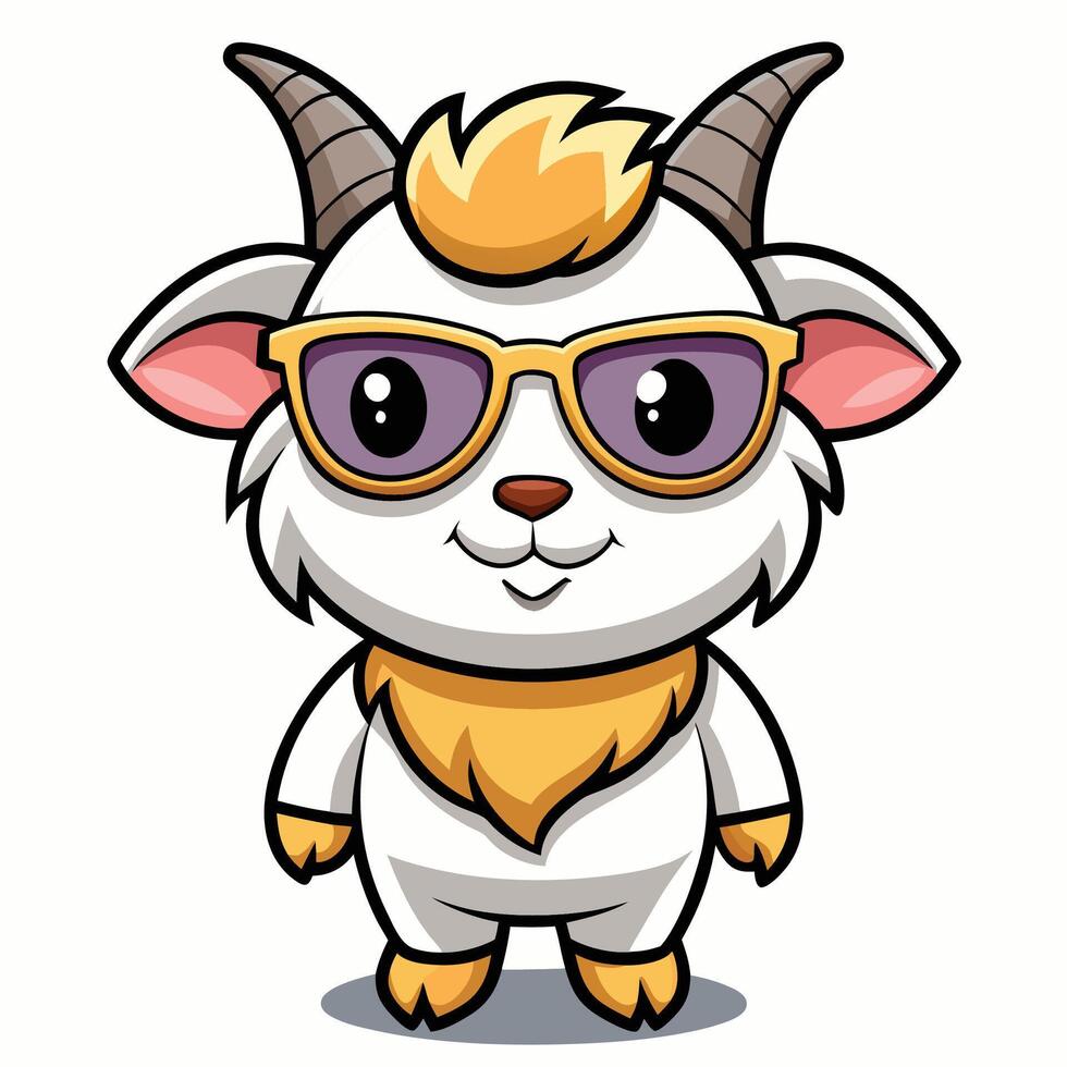 goat wearing sunglasses and hat white background vector