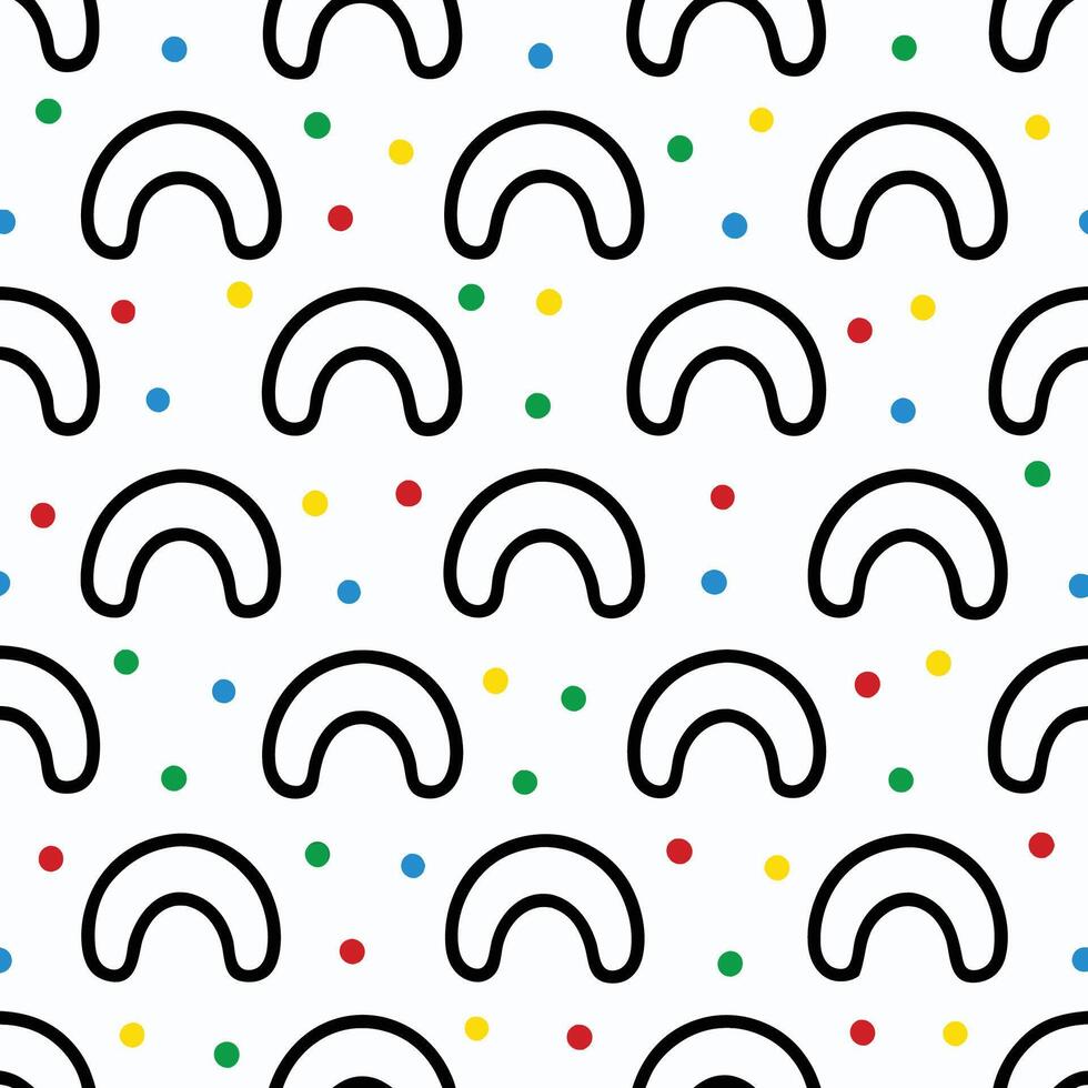 a seamless pattern with black and white circles and rainbows vector
