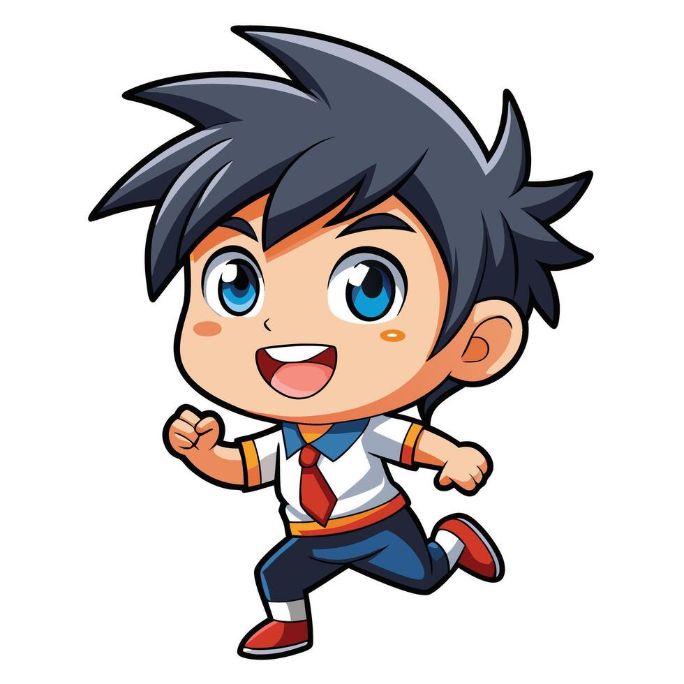 cartoon boy running with blue eyes and a tie vector