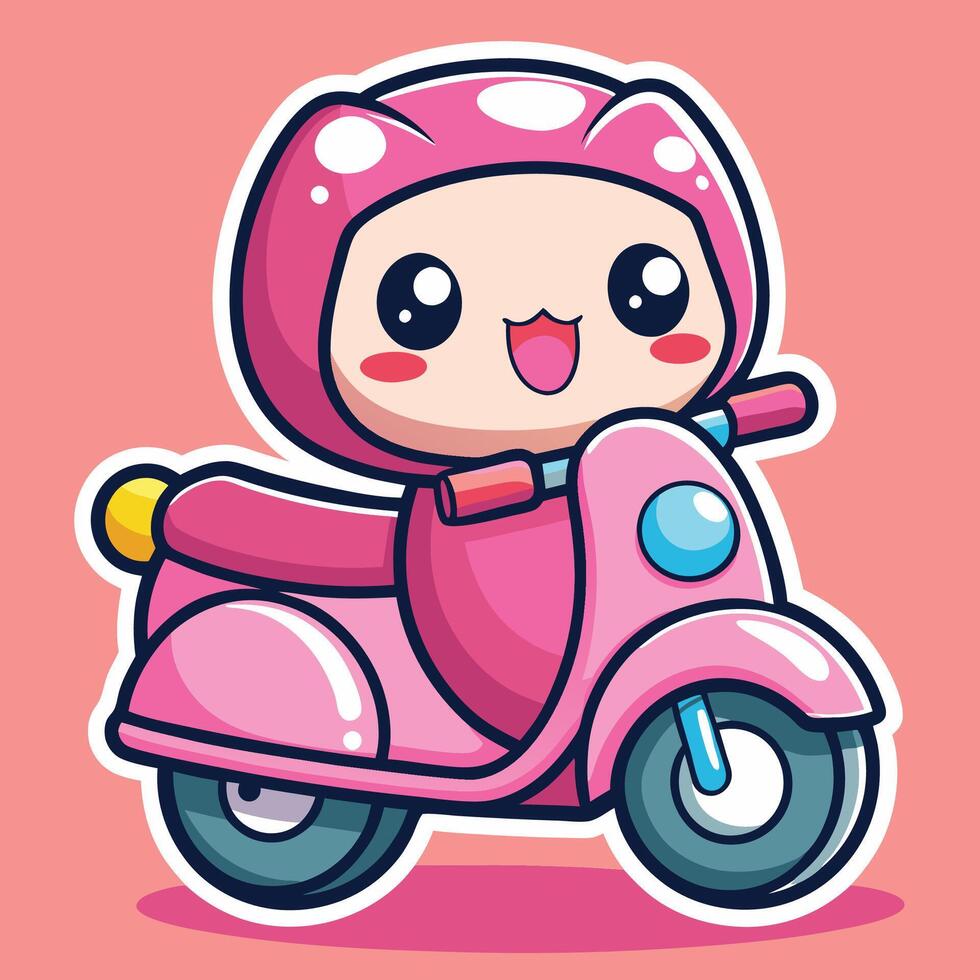 a cartoon pink moped with a cute face vector