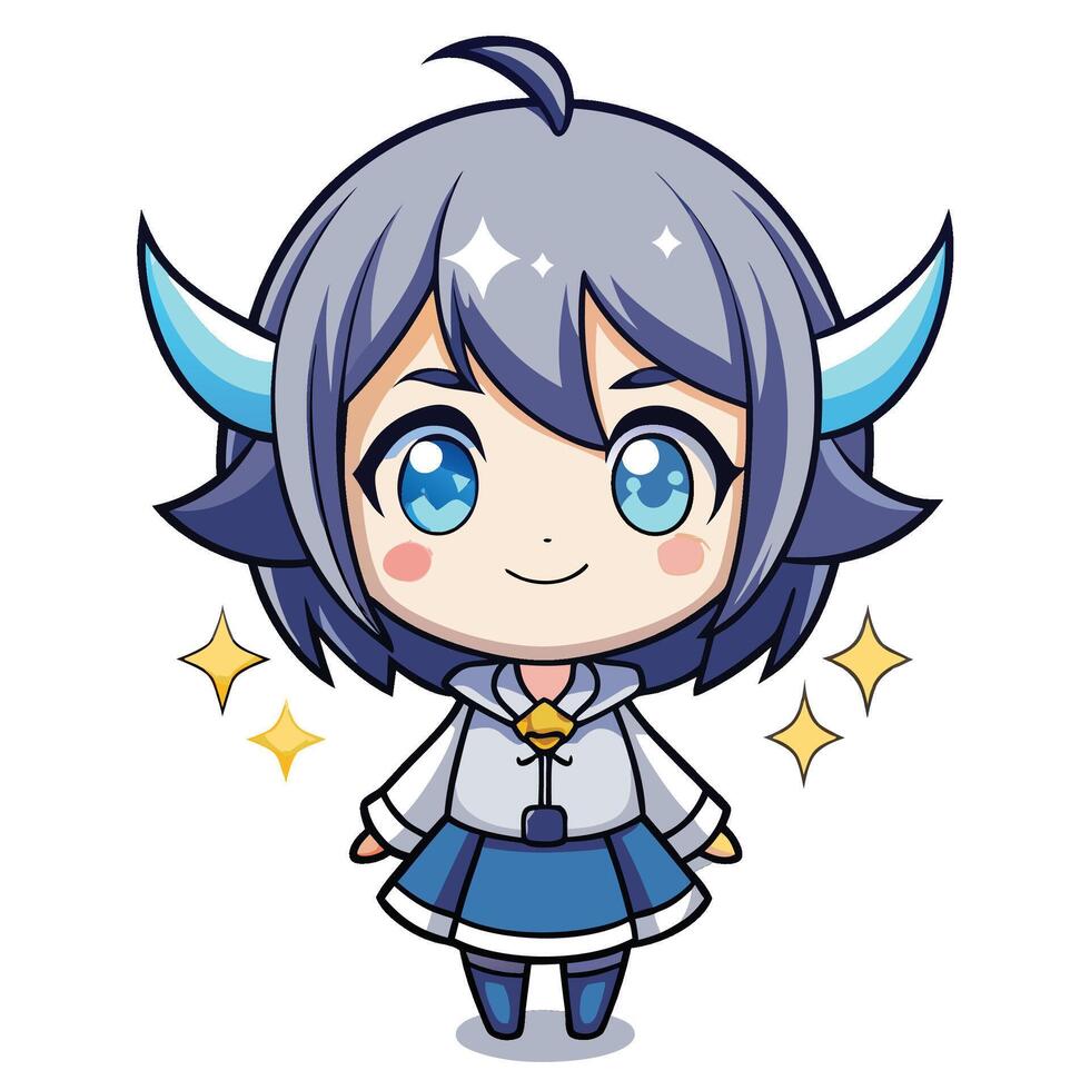 anime character with horns and blue eyes vector