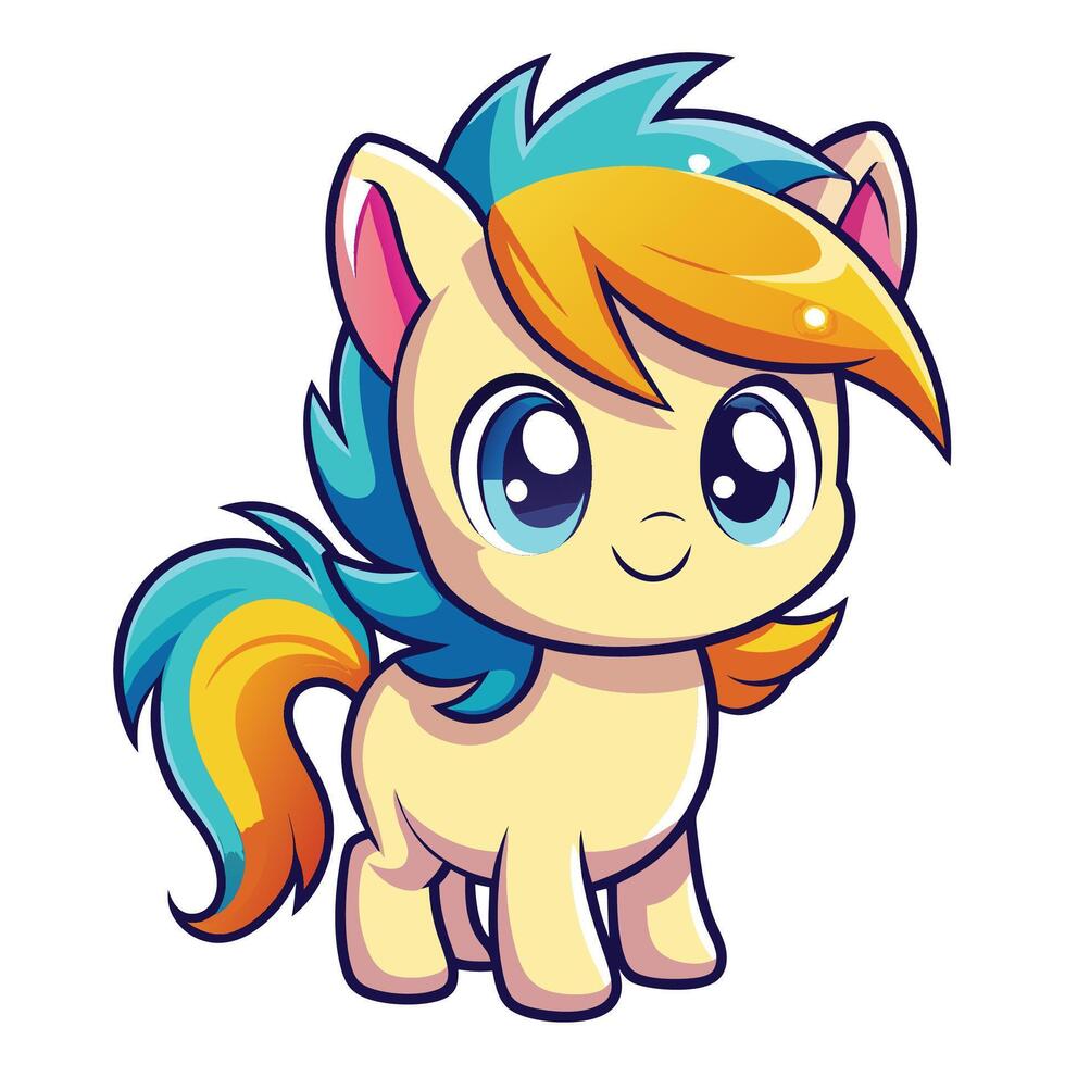 a cartoon pony with blue and yellow hair vector