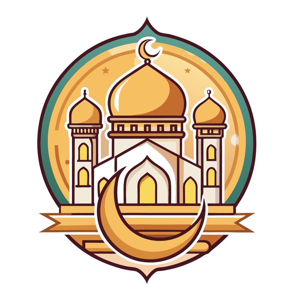 islamic mosque with crescent and stars illustration vector