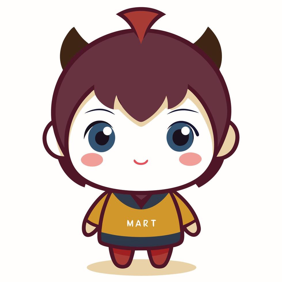 cartoon character with devil horns and a yellow shirt vector