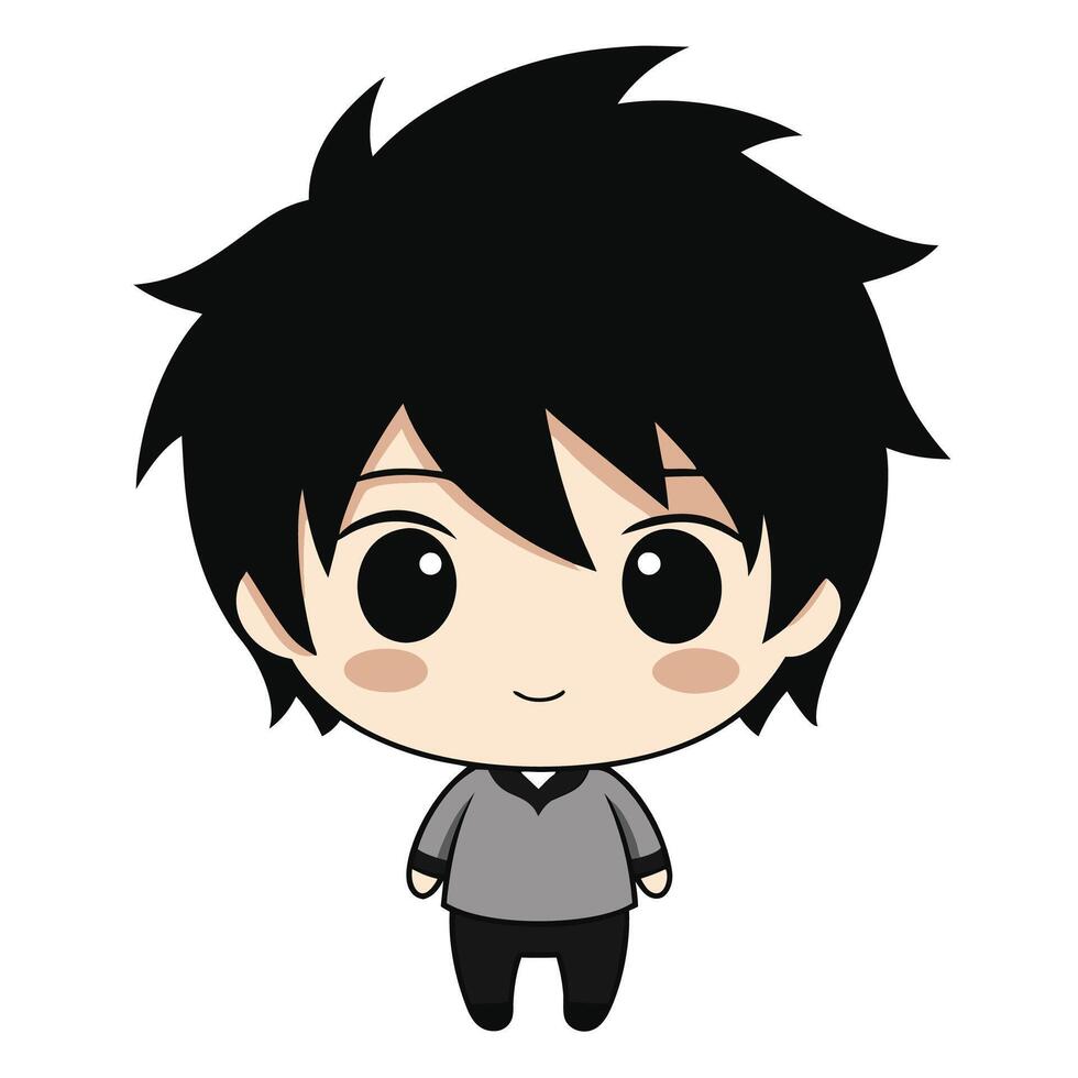 a cartoon boy with black hair and a gray shirt vector