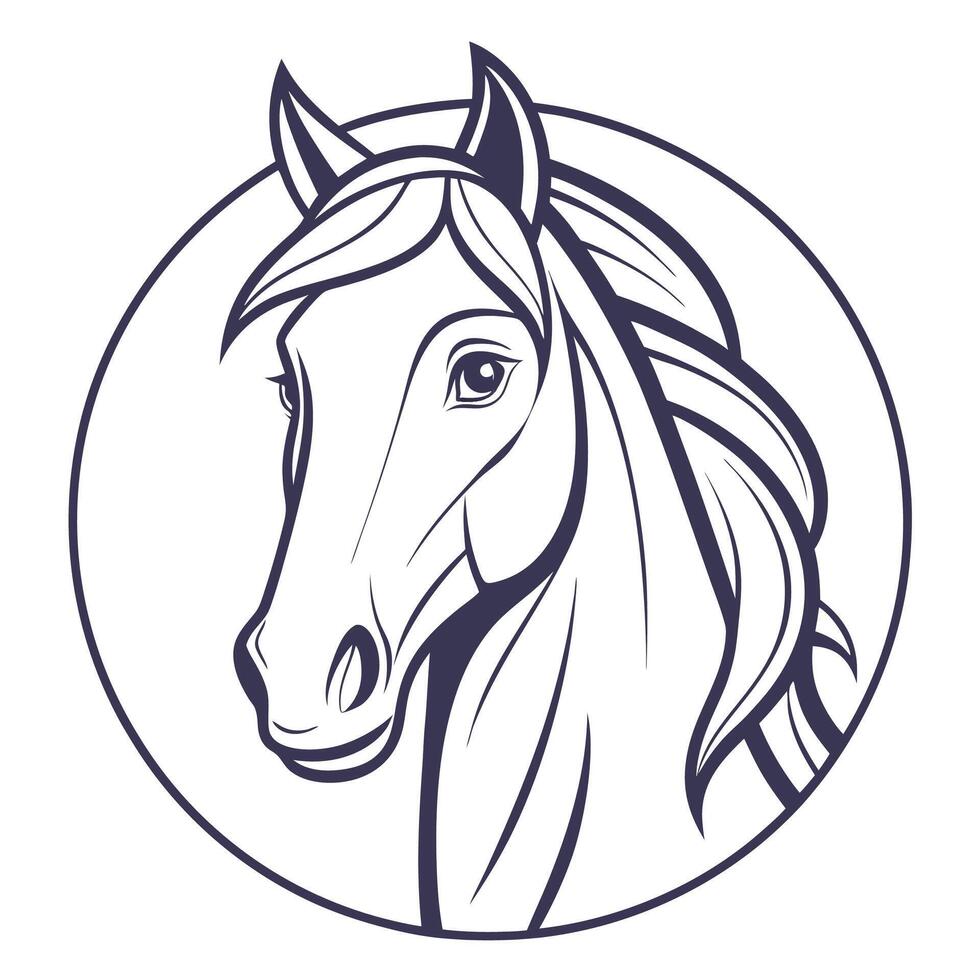 horse head in circle on white background vector