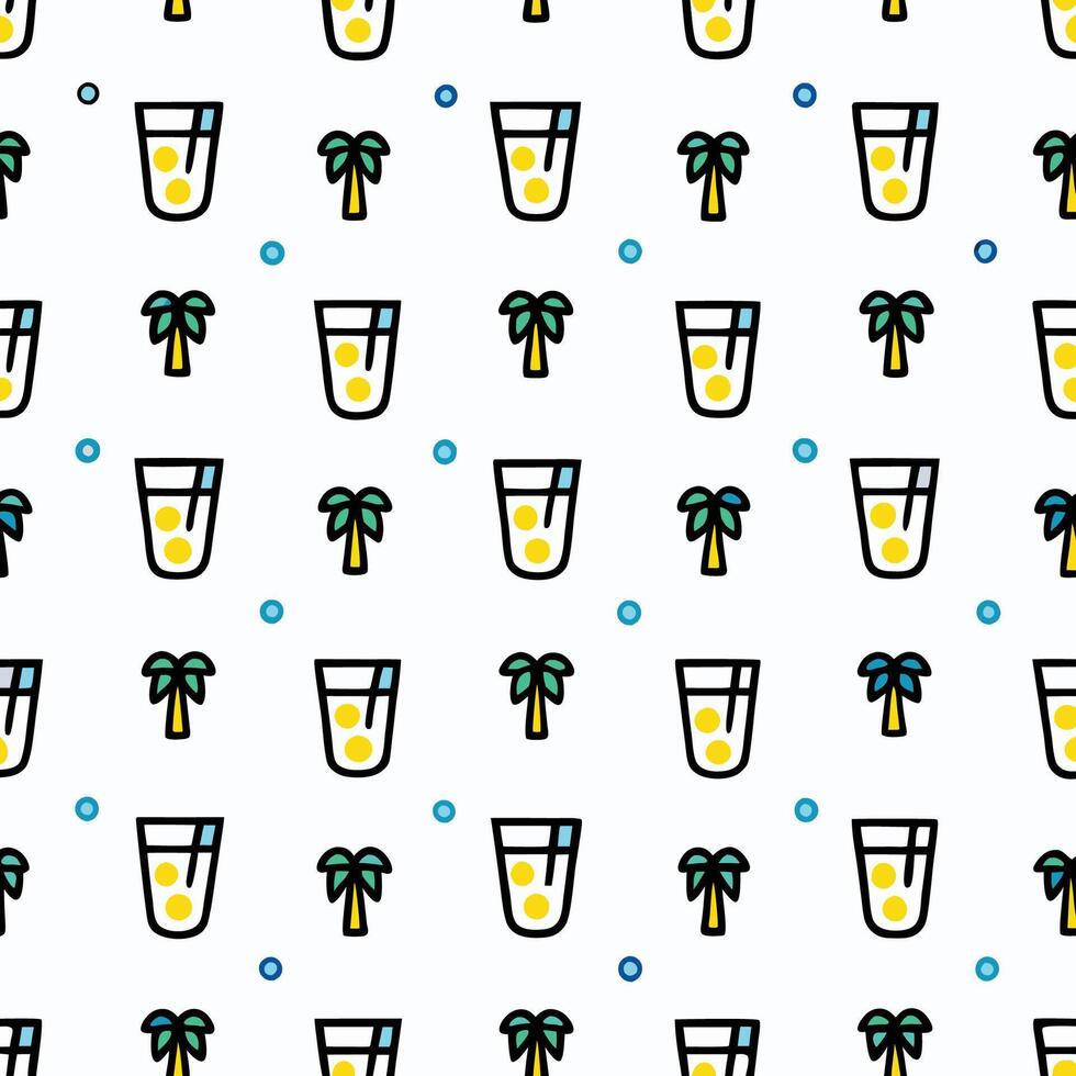 a seamless pattern with palm trees and drinks vector