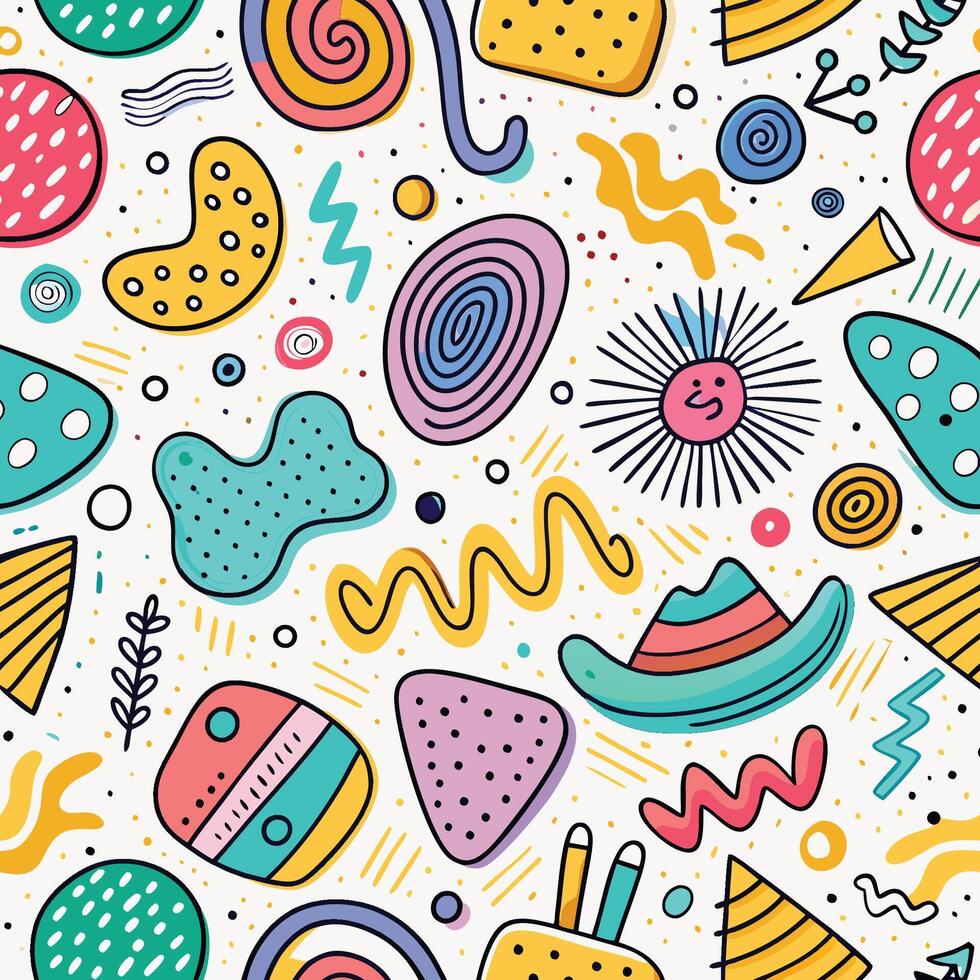 seamless pattern with ,colorful objects shapes vector