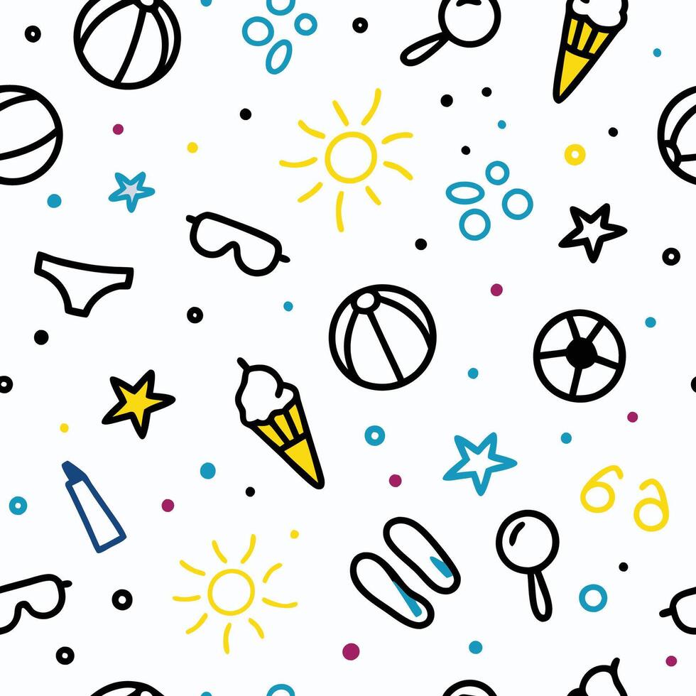 seamless pattern with beach summer objects vector